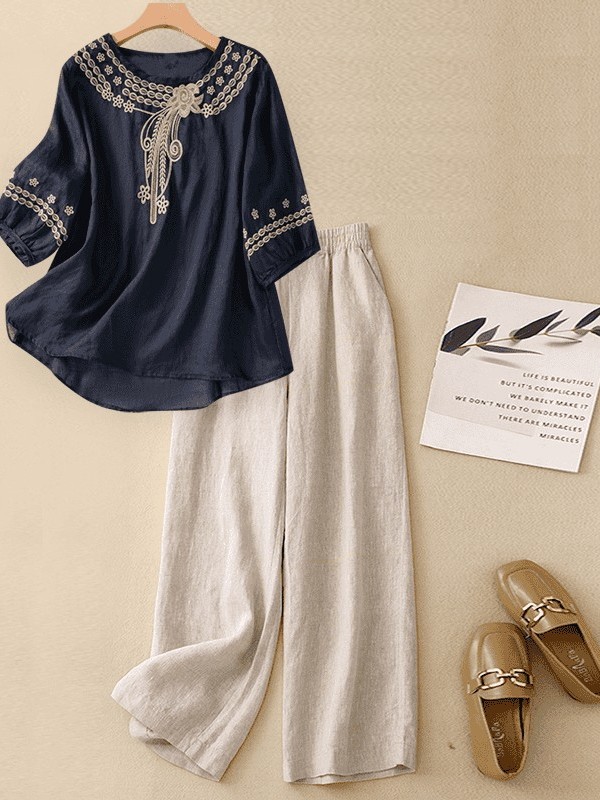 High-End Cotton Linen Set Wome - Linen Shirt Breathable 评论和价格