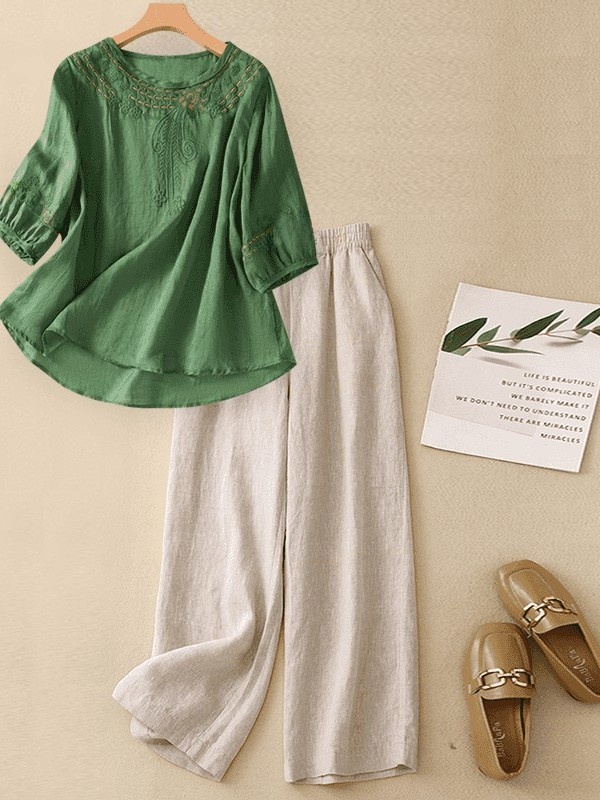 High-End Cotton Linen Set Wome - Linen Shirt Breathable 评论和价格