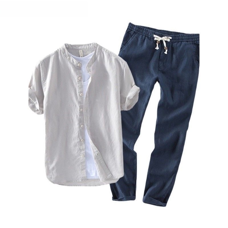 Men's Linen Short Sleeve Casua - Linen Shirt Breathable 评论和价格