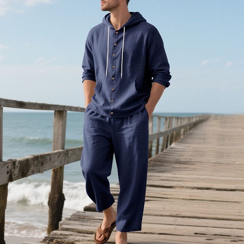 Men's Linen Beach Set Summer C - Linen Shirt Breathable 评论和价格